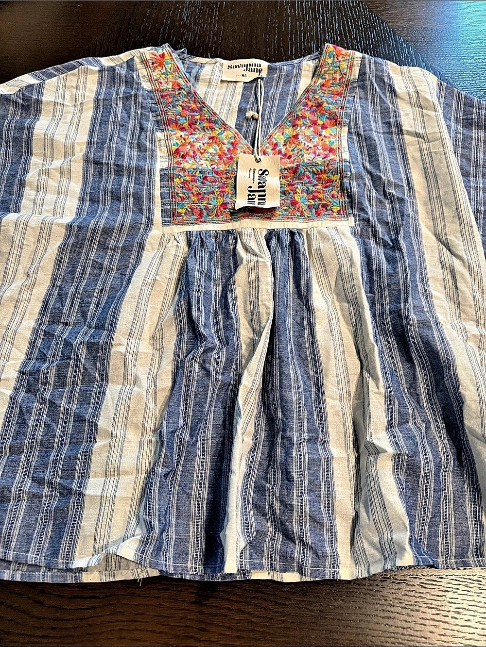 Savanna Jane Striped Tunic in Blue & Cream Size Large